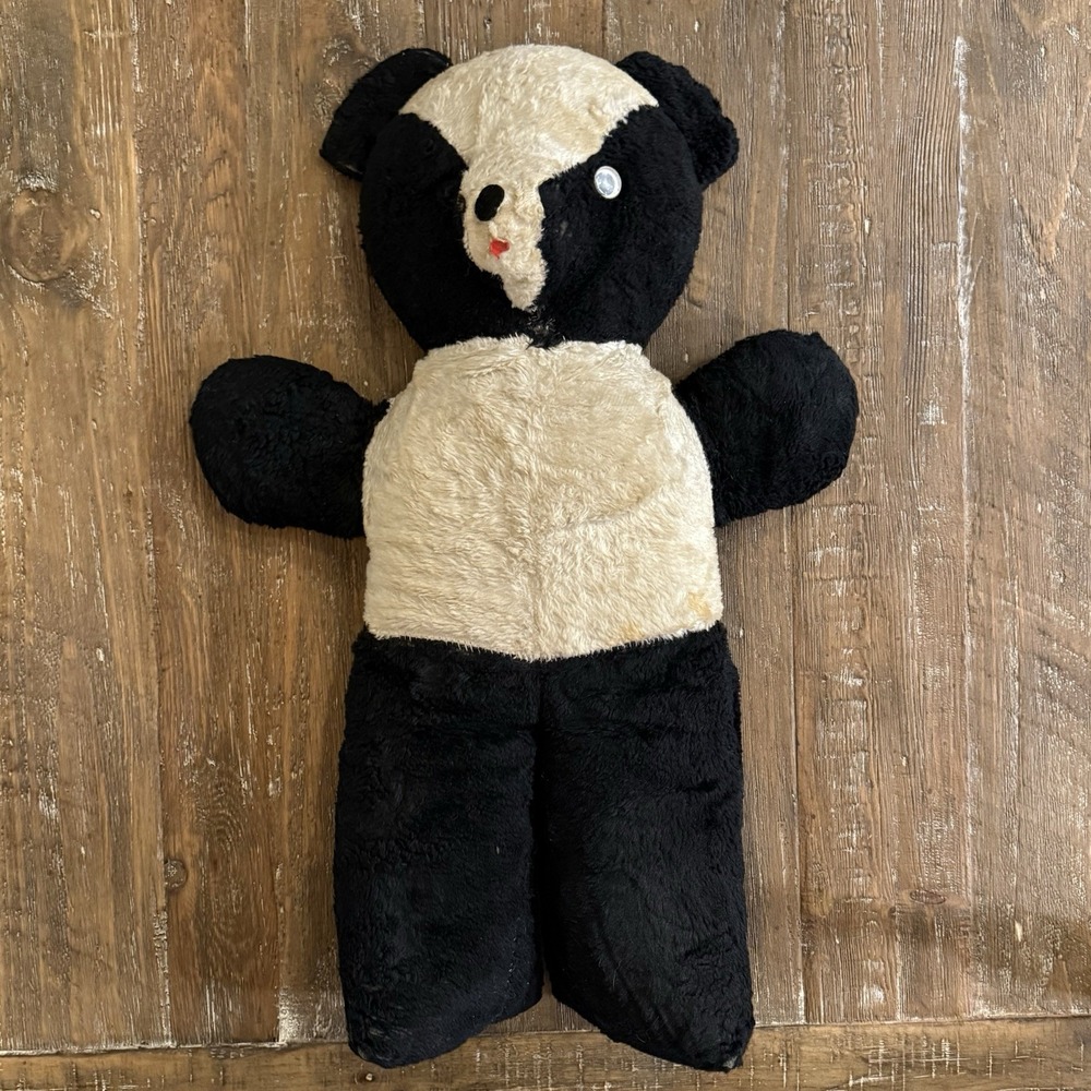 VTG 1950s Panda Bear 25" Large Plush Toy Sani-Foam Stuffed Animal Lots of Wear